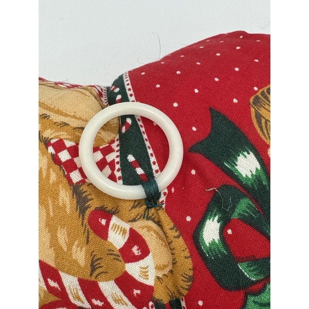 Vintage Plush Stuffed Christmas Wreath, Teddy Bear, Red White Green pattern